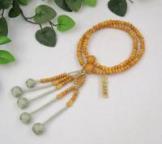 日蓮宗 本式数珠 榧/かや　8寸 (平玉)　小田巻梵天房 (房色:ワサビ) 京念珠 法華用 男性用 