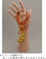 日蓮宗 本式数珠　本琥珀　7寸 (みかん珠)　小田巻梵天房 (房色:ふちどり金茶) 京念珠 女性用