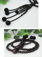 日蓮宗 本式数珠　縞黒檀 (素挽き)　尺 (丸玉)　利休梵天房 (房色:黒)　京念珠 男性用 メンズ