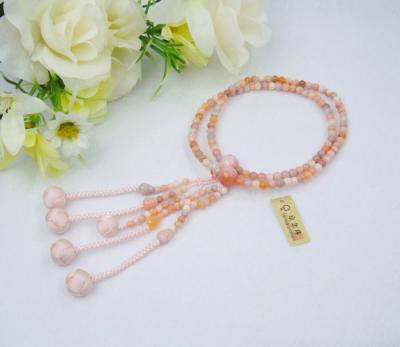 日蓮宗 本式数珠 ボツワナメノウ　8寸 (丸玉)　小田巻梵天房 (房色:ピンク) 京念珠 女性用 