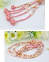 日蓮宗 本式数珠 ボツワナメノウ　8寸 (丸玉)　小田巻梵天房 (房色:サンゴ) 京念珠 女性用 