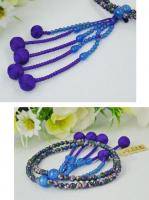 日蓮宗 本式数珠 七宝焼 (青)・ブルーアゲート　仕立　8寸 (丸玉)　小田巻梵天房 (房色:紫) 