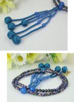 日蓮宗 本式数珠 七宝焼 (青)・ブルーアゲート　仕立　8寸 (丸玉)　小田巻梵天房 (房色:青) 