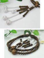 日蓮宗 本式数珠 本緑檀 (神の樹/聖なる樹)　尺 (丸玉)　利休梵天房 (房色:灰白)京念珠 法華