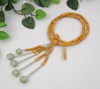 日蓮宗 本式数珠 榧/かや　8寸 (平玉)　小田巻梵天房 (房色:ワサビ) 京念珠 法華用 男性用 