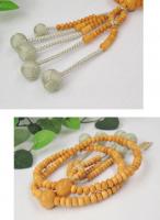 日蓮宗 本式数珠 榧/かや　8寸 (平玉)　小田巻梵天房 (房色:ワサビ) 京念珠 法華用 男性用 