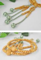 日蓮宗 本式数珠　つげ/拓植 (素挽)　8寸 (平玉)　小田巻梵天房 (房色:青磁ふちどり) 京念珠