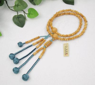 日蓮宗 本式数珠 つげ/拓植 (素挽)　8寸 (平玉) 小田巻梵天房 (房色:2色コンビ あさぎ・鉄