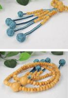 日蓮宗 本式数珠 つげ/拓植 (素挽)　8寸 (平玉) 小田巻梵天房 (房色:2色コンビ あさぎ・鉄